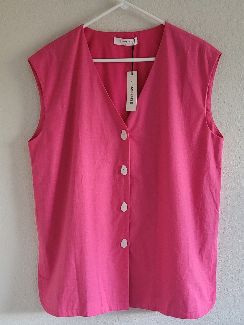 Commense Hot Pink Sleeveless Button-Front.  Top SZ. XL Lagenlook. NWT